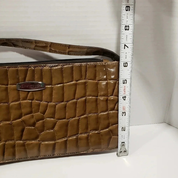 Apostrophe Faux Leather Brown Patent Embossed Croc  Pattern Handbag. - Picture 5 of 6